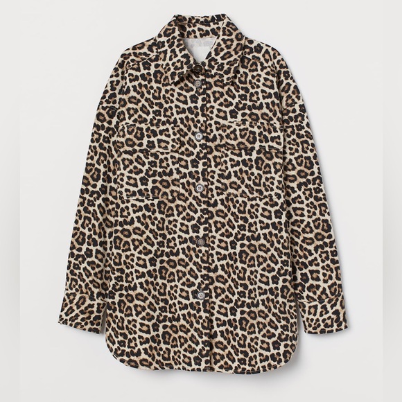 H&M Jackets & Blazers - H&M Leopard‎ Print Oversized Cotton Twill Shacket Size Small